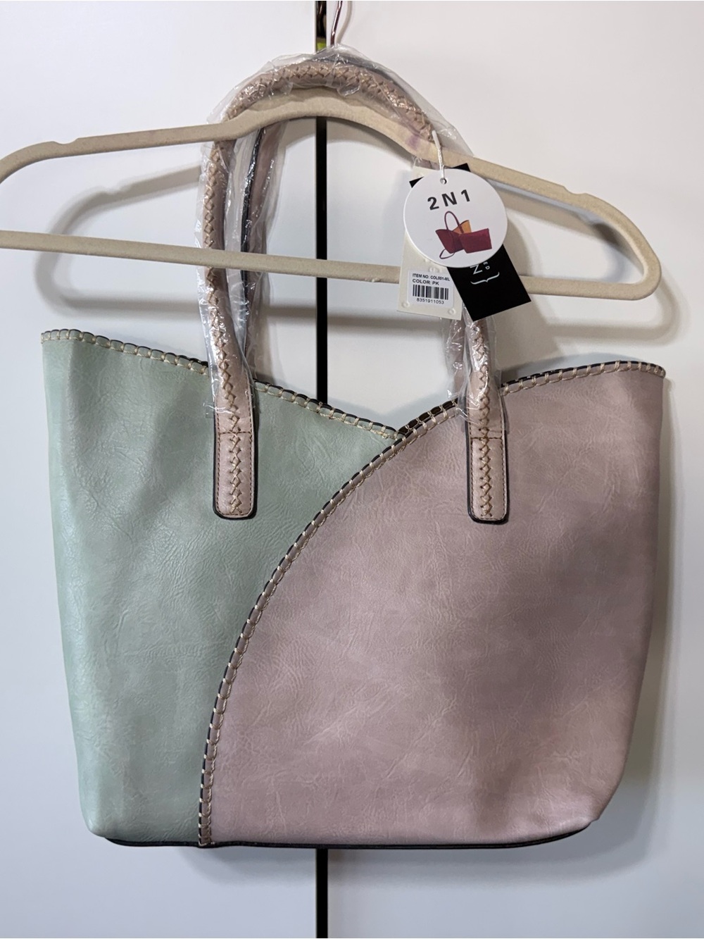 Vegan purse Two-Tone Pastel Tote Bag - Mint & Blush